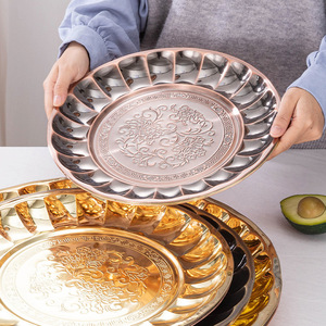 Große Wiederverwendbare Edelstahl-Essteller, Vintage Runde Metall-Servierplatten, Runde Deko-Tabletts - Product Image 3