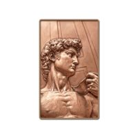 Barre commémorative rectangulaire en cuivre pur à 99,9 %, haute qualité, avec relief 3D personnalisé, représentant la statue du David de Michelangelo, pour collection d'art