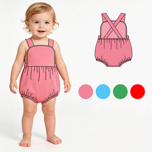 Mono de algodón de color liso personalizado para bebé, sin espalda, con tirantes, para verano, venta al por mayor, ropa de boutique, ropa de fábrica para bebés y niños pequeños - Product Image 1