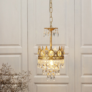 Lustre en cristal finition or, base d'ampoule E26, LED blanc chaud 3500K, hauteur réglable, intensité variable, luminaire suspendu rond pour salon - Product Image 5