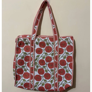 Sac fourre-tout matelassé en coton de qualité supérieure, ensemble de sacs personnalisés à imprimé floral, sac de marché, sac à bandoulière, prix de gros - Product Image 1