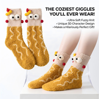 Chaussettes d'intérieur personnalisées, amusantes, moches et mignonnes, avec yeux 3D, en polaire corail pelucheuse, thermiques, pour l'hiver, OEM ODM, vente en gros, nouveauté