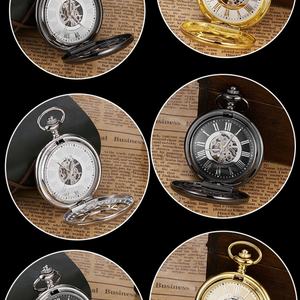 Montre de poche 45 mm personnalisable, rétro, avec fond transparent, automatique, mécanique, avec chaîne de ceinture en acier inoxydable - Product Image 6