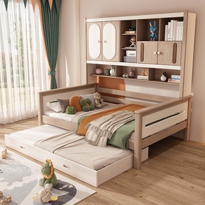 Letto Combinato Multifunzionale in Legno Massello per Bambini, Letto <span class=keywords><strong>con</strong></span> Libreria Integrata per Ragazzi/Ragazze, Soluzione Salvaspazio per Camere da Letto - Product Image 1