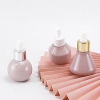 Flacon cosmétique de voyage rose macaron mignon de 30 ml, flacon en verre opale brillant rose avec compte-gouttes