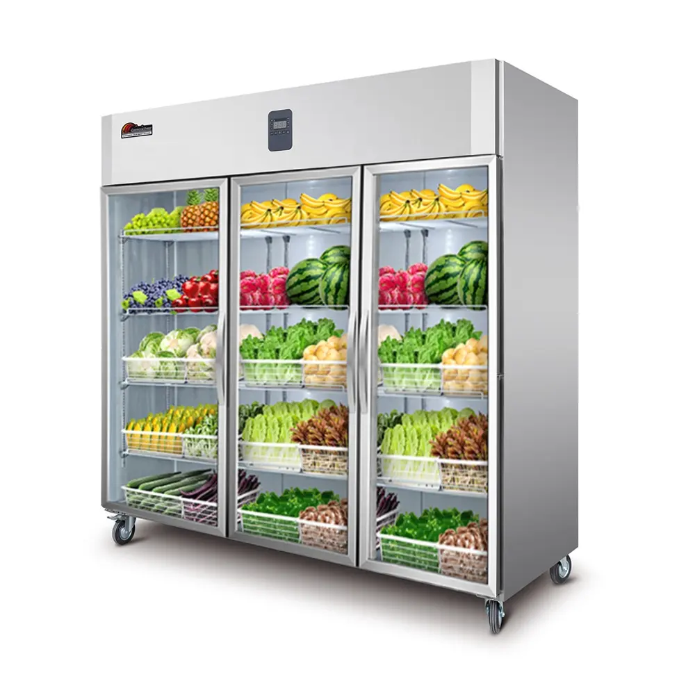 3 Door Showcase Chiller Showcase Display Fridge Commercial Fruit Storage Vegetable Refrigerator for Supermarkets