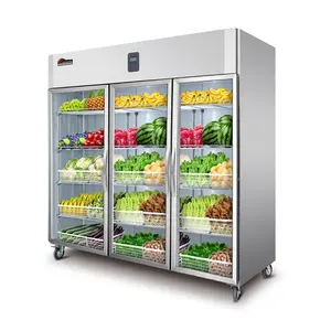 3 Door Showcase Chiller Showcase Display Fridge Commercial Fruit Storage Vegetable Refrigerator for Supermarkets