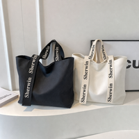 Nouveau Sac Fourre-Tout Tendance 2026 pour Femme, Écologique, Marque Sherwin, en Toile Noire et Blanche, Personnalisable avec Poignée en Sangle et Logo