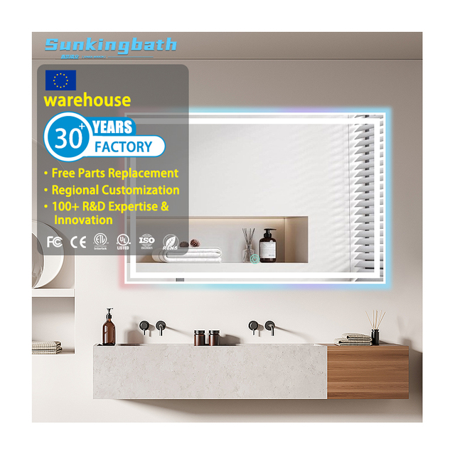 Hotel Bathroom Mirror 6 Color RGB Light Strip Smart Mirror Touch Sensor Dimmable Anti-Fog Led Mirror with Light