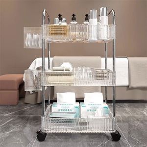 S Carro de barbería de salón de belleza de gama alta Carro de herramientas transparente acrílico Base de instrumentos Estante de almacenamiento Luz de lujo Privado personalizado - Product Image 1