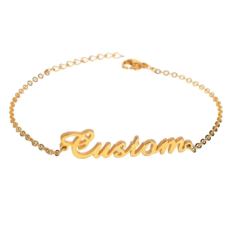 Cadena personalizada de acero inoxidable para hombre y mujer, brazalete de hip hop, oro rosa, antiguo, inglés, fecha de aniversario