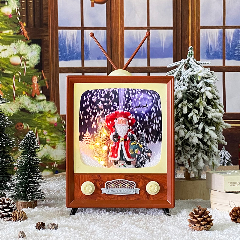 Vintage Retro TV Music Box - Christmas Snow Globe Decor