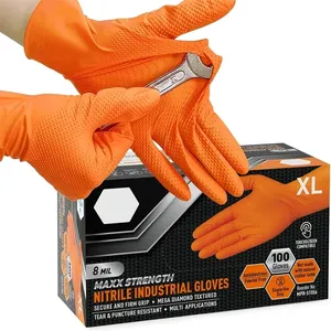 Guantes Desechables de Nitrilo Naranja de 8 Mil, Resistentes, Industriales, con Textura de Diamante <span class=keywords><strong>en</strong></span> Relieve, Libres de Látex, para Trabajo de Seguridad y Mecánica - Product Image 1