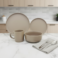 Service de table classique de luxe en grès brun 16 pièces pour usage domestique – Comprend assiettes, bols, tasses – Compatible micro-ondes, lave-vaisselle, four et congélateur