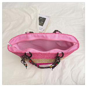 Sac à main tressé <span class=keywords><strong>en</strong></span> paille <span class=keywords><strong>de</strong></span> blé JIANUO, style bohème, fait main, avec perles et étoile <span class=keywords><strong>de</strong></span> <span class=keywords><strong>mer</strong></span>, grand format, tendance, vente <span class=keywords><strong>en</strong></span> gros - Product Image 6