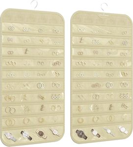 ホットブラックハンギングジュエリーオーガナイザー両面48/80ポケット収納メタルフックホルダー（イヤリング、ネックレス、指輪、ブレスレット用） - Product Image 1