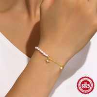 Bracelet en argent sterling S925 avec perle baroque, charme étoile à quatre branches, plaqué or 18 carats, bijoux fins pour femmes
