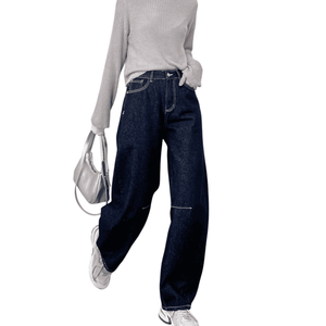 En stock Pantalon ballon grande taille de haute qualité Pantalon baggy à jambes larges pour filles Jeans pour femmes - Product Image 4