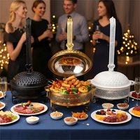 Réchaud à alcool en acier inoxydable pour buffet, motif dentelle, couvercle doré suspendu, pour table de salle à manger d'hôtel et restaurant, vaisselle de luxe léger