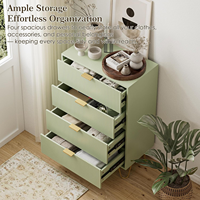 Commode de rangement haute moderne à 4 tiroirs, réglable, avec pieds en métal doré, pour chambre et salon, vert