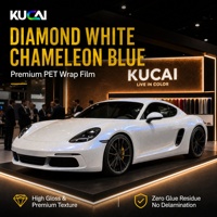 Film Vinyle Brillant Anti-Bulles à Changement de Couleur Blanc Diamant Bleu Caméléon pour Voiture et Animaux de Compagnie en Rouleau