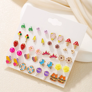 مجموعة أقراط كورية الطراز تضم <span class=keywords><strong>21</strong></span> زوجًا بتصاميم البومة واليونيكورن والزهور والقلوب، إصدارات جديدة رائجة للبيع بالجملة - Product Image 4