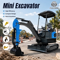 Mini-excavatrice Fulcore 1 tonne 2 tonnes multifonctionnelle avec divers accessoires : brise-roche, grappin, foreuse, excavatrice sur chenilles