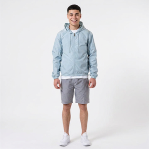 Custom Printed Logo <b>Canvas</b> Stand Front Light Weight Run Nylon Waterproof Drawstring Men's Hooded Windbreaker Zip-Up Jacket - Product Image 1