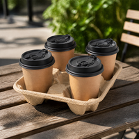 Plateau à boissons en pulpe biodégradable pour 4 gobelets, idéal pour les fêtes et pique-niques, vente en gros, logo personnalisé, empilable, support de gobelets jetable écologique