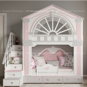 Cama infantil <span class=keywords><strong>de</strong></span> estilo europeo con forma <span class=keywords><strong>de</strong></span> casa en el árbol, litera con barandillas y espacio <span class=keywords><strong>de</strong></span> almacenamiento para habitaciones <span class=keywords><strong>de</strong></span> <span class=keywords><strong>niñas</strong></span>, personalizable. - Product Image 1