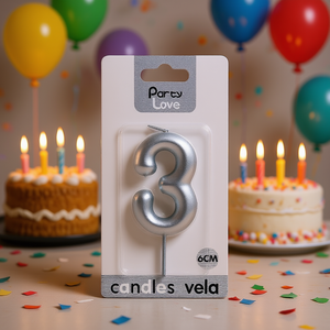 Candela Numero 3 in Argento 'Party Love' 6Cm per Decorazione Torta di Compleanno - Product Image 2