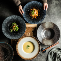 Assiette à pâtes en céramique japonaise, plat rond à soupe, plat de service tacheté en forme de soucoupe volante, 10 pouces, pour restaurant et hôtel