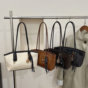 กระเป๋าถือสะพายไหล่/สะพายข้าง หนัง PU แฟชั่น Y2K สำหรับผู้หญิง พร้อมซิปปิด ความจุขนาดใหญ่ สีพื้น ดีไซน์เรโทร - Product Image 2