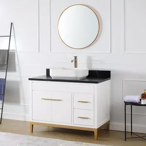 Luxury Contemporary Housing Gold Bipod White Bathroom Vanity 36inch Rock Plate Top Vanity Bathroom