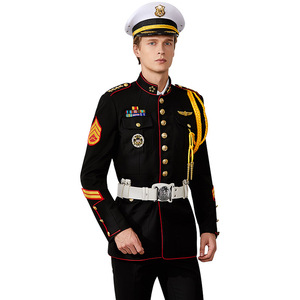 Vêtements de travail de <span class=keywords><strong>garde</strong></span> d'hôtel d'aéroport royal noir personnalisé sur mesure manteau épais de veste d'uniforme de sécurité d'hôtel pour hommes - Product Image 1