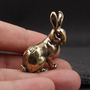 Vintage Brass Rabbit Desk <b>Ornaments</b> 2Pcs Zodiac Tea Pet Couple Decor Traditional Handicrafts - Product Image 3