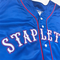 Jersey Baseball Fashion Custom OEM dengan Logo Custom, Warna Biru Tua, Bahan Tackle Twill, Kancing Lengkap, Harga Terjangkau, untuk Latihan Olahraga