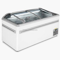 Congélateur commercial à îlot de 530 litres en alliage d'aluminium avec porte vitrée, température unique, refroidissement direct et contrôle numérique