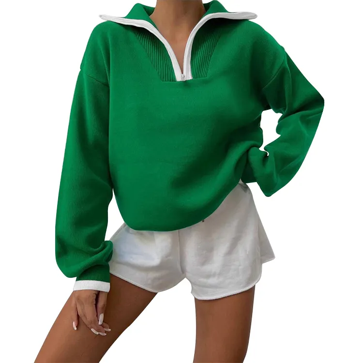 Wholesale Custom OEM ODM Acrylic Cotton Knitted Half Zipper Varsity Alpha Kappp AKA Sorority Sweater For Woman