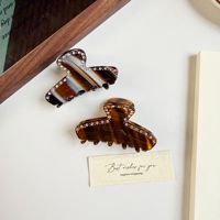 Pince à cheveux en acétate taille moyenne à motif rayé Liwu, incrustée de diamants, pour femme