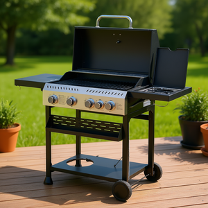 Barbecue au gaz propane 4 brûleurs 40000 BTU, design chariot, avec grille de maintien au chaud, étagères, ouvre-bouteille et thermomètre - Product Image 2