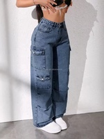 Jeans amples à jambes larges pour femmes, jeans en coton extensible, jeans de travail multi-poches pour femmes