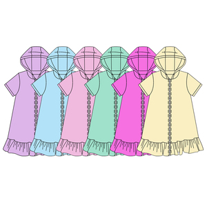 Sudadera con capucha para niñas, personalizada, informal, de color liso y a rayas, con cremallera y volantes, vestido de yoga, ropa deportiva para hermanas, ropa infantil al por mayor - Product Image 2