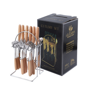 Juego de 24 piezas de cuchillo, tenedor y cuchara de acero inoxidable y madera de haya, tenedor para pasta, cuchara para postre, cuchillo para carne, cuchara, juego de cubiertos occidentales - Product Image 5