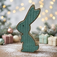 Nouvel Arrivage en Gros : Lapin en Polyresine Rose et Vert avec Finition Bois – Cadeau de Pâques Amusant et Adorable, Décoration de Table
