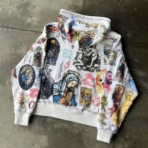Sudadera con Capucha para <span class=keywords><strong>Hombre</strong></span>, Estilo Vintage, Lavada al Ácido, Talla Grande, Personalizada, 100% Algodón, con Cierre, Diseño Desgastado, Impresión DTG - Product Image 2