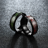 Bagues pour hommes en acier inoxydable 8 mm, anti-décoloration, motif dragon rouge, vert, bleu, fibre de carbone, titane, argent.