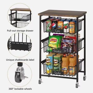 Kitchen Storage <b>Cart</b> 4 Layers Black Removable Baskets With Wheels For Organization And Portable Use - Product Image 2