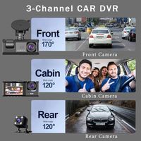 Caméra de tableau de bord 3 canaux pour caméra de voiture 1080P Enregistreur vidéo Dashcam Boîte noire Double objectif à l'intérieur de la voiture DVR Caméra de recul accessoire de voiture