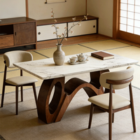 Mesa de Comedor de Mármol, Mesa Rectangular de Madera Maciza, Mesa de Comedor de Estilo Mid-Century, Base Moderna Minimalista con Patas de Mariposa